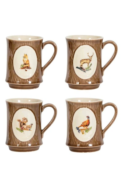 Juliska Forest Walk Set Of 4 Animal Mugs In Walnut/ Cafe Au Lait