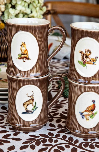 Juliska Forest Walk Set Of 4 Animal Mugs In Walnut/ Cafe Au Lait