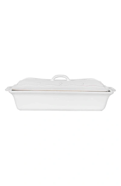 Juliska Berry & Thread 13-inch Rectangular Ceramic Baking Dish With Lid In Whitewash