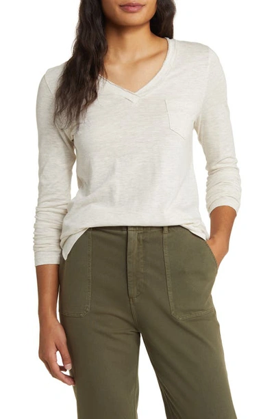 Shop Caslon Long Sleeve V-neck Shirt In Beige Oatmeal Light Heather