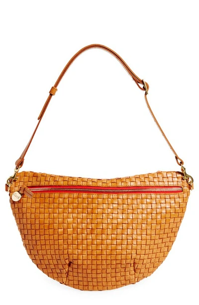 Shop Clare V Grande Woven Leather Convertible Belt Bag In Natural Woven Checker