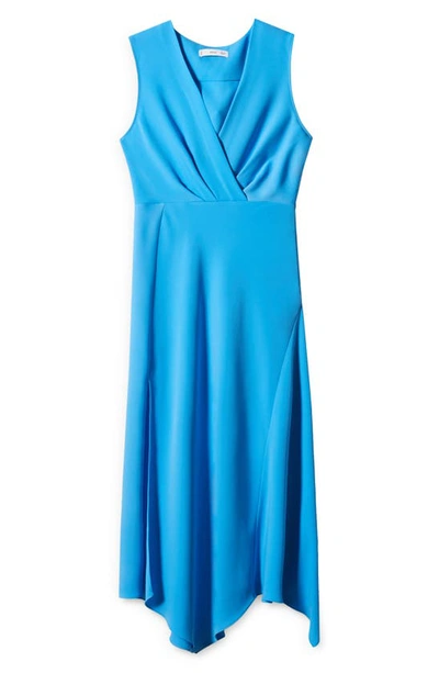 Shop Mango Surplice Neck Sleeveless Midi Dress In Turquoise