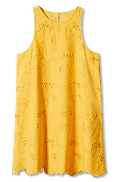 Shop Mango Openwork Detail Scallop Hem Cotton Minidress In Yellow