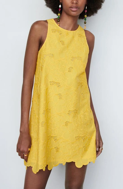 Mango Cotton Dress With Openwork Detail Yellow In Yellow