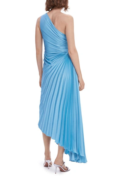 Shop Mango One-shoulder Side Cutout Pleated Midi Dress In Sky Blue