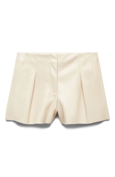 Shop Mango Pleated Faux Leather Shorts In Ecru