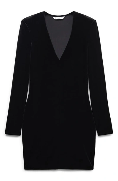 Shop Mango Shoulder Pad Long Sleeve Velvet Minidress In Black