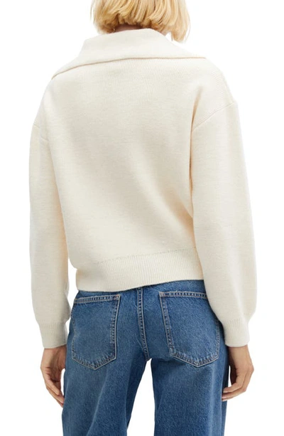 Shop Mango Oversize Collar Sweater In Ecru
