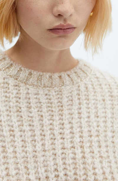 Mango Metallic Rib Sweater In Ecru