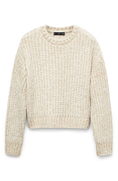 Mango Metallic Rib Sweater In Ecru