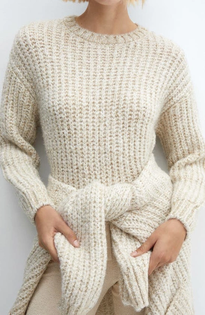 Mango Metallic Rib Sweater In Ecru
