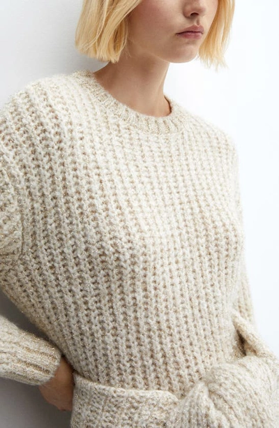 Mango Metallic Rib Sweater In Ecru