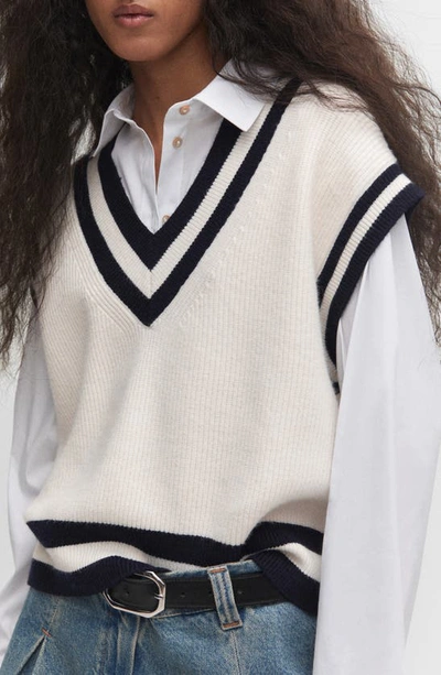 Mango Women's V-neck Knitted Vest In Ecru