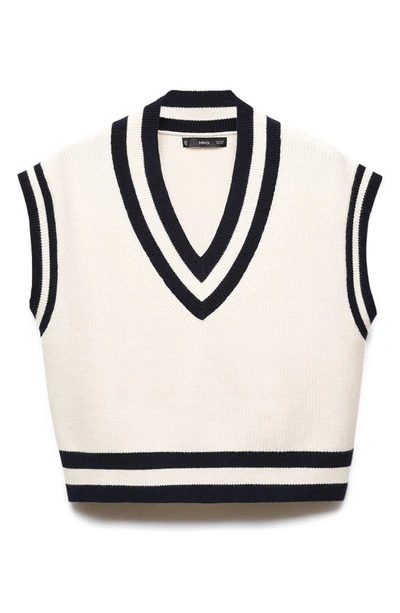Mango Women's V-neck Knitted Vest In Ecru