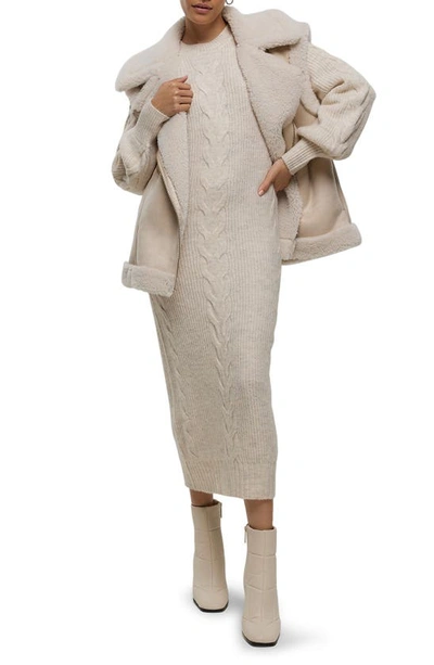Shop River Island Cup Of Coco Cable Detail Long Sleeve Midi Sweater Dress In Cream