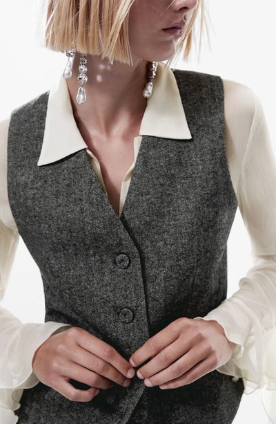 Mango Herringbone Tweed Suit Vest In Grey
