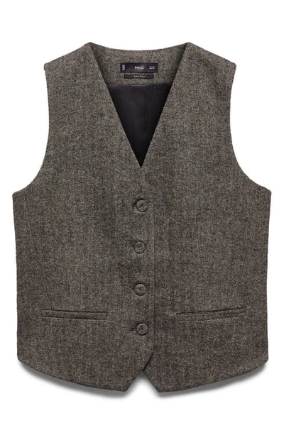 Mango Herringbone Tweed Suit Vest In Grey