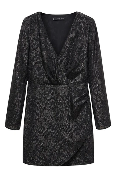 Shop Mango Metallic Floral Jacquard Long Sleeve Minidress In Black