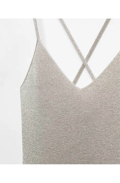 Mango Metalllic Knit Dress In Silver