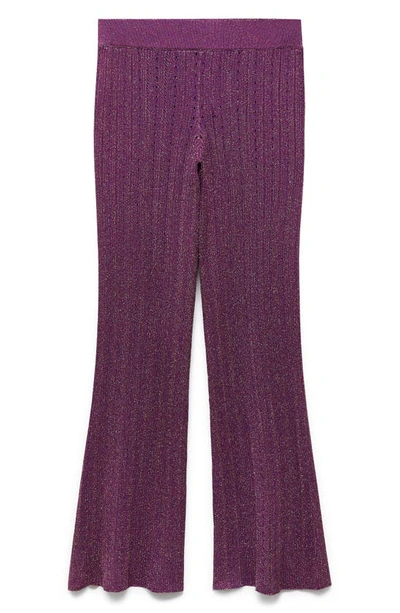 Shop Mango Flare Metallic Knit Pants In Purple