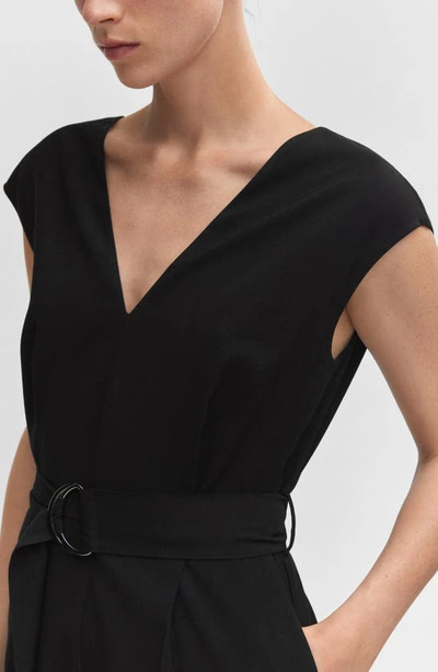 Shop Mango V-neck Belted Jumpsuit In Black