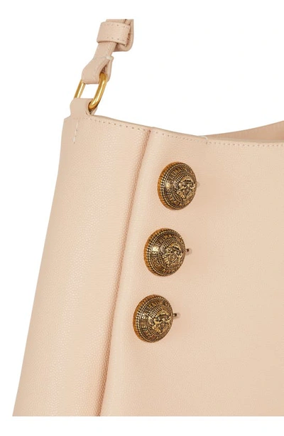 Shop Balmain Emblem Crest Button Leather Shoulder Bag In 0dx Nude/ Pink