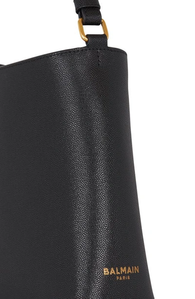 Balmain Emblem Crest Button Leather Shoulder Bag In 0pa Black