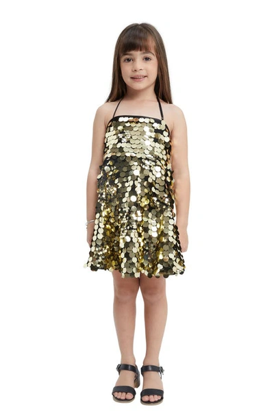 Shop Bardot Kids' Paillette Halter Neck Party Dress In Goldfoil