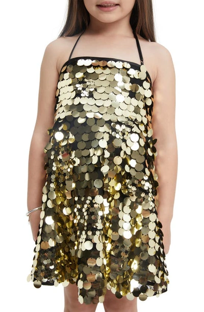 Shop Bardot Kids' Paillette Halter Neck Party Dress In Goldfoil