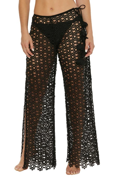 Shop Trina Turk Chateau Floral Mesh Cover-up Pants In Black