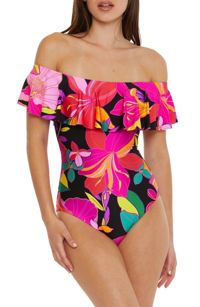 Shop Trina Turk Solar Floral Ruffle Off The Shoulder One-piece Swimsuit In Pink