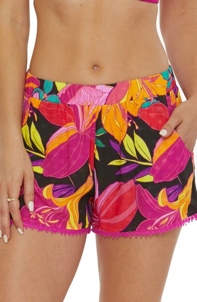 Shop Trina Turk Solar Floral Cover-up Shorts In Pink