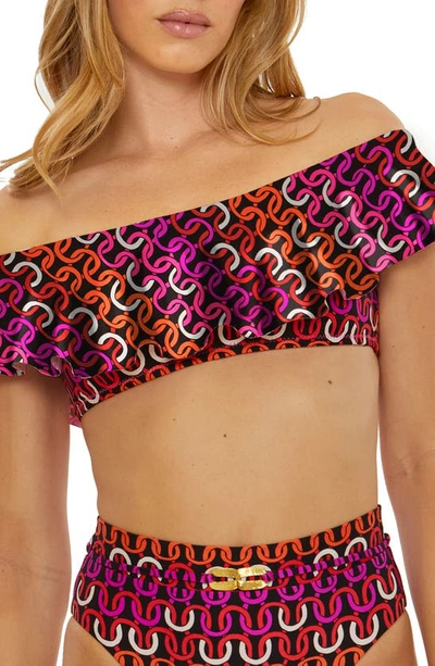 Trina Turk Echo Ruffle Off The Shoulder Bandeau Bikini Top In Pink