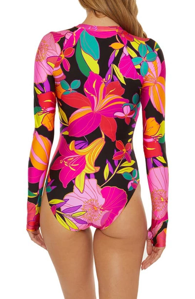 Shop Trina Turk Solar Floral Half Zip Long Sleeve One-piece Rashguard Swimsuit In Pink