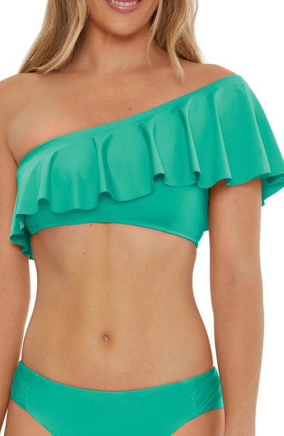 Shop Trina Turk Monaco Ruffle One-shoulder Bikini Top In Guitar Green