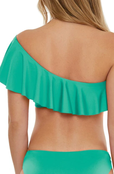 Shop Trina Turk Monaco Ruffle One-shoulder Bikini Top In Guitar Green