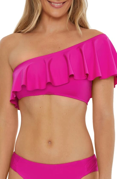 Shop Trina Turk Monaco Ruffle One-shoulder Bikini Top In Stargazer