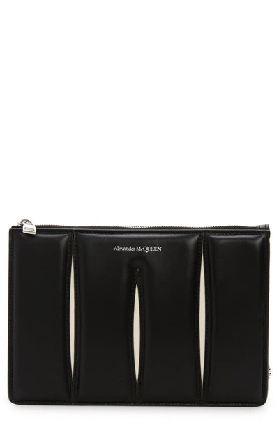 Shop Alexander Mcqueen The Slash Zip Leather Crossbody Bag In Black/ Soft Ivory