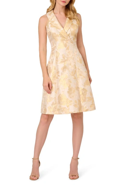 Shop Adrianna Papell Metallic Floral Jacquard Sleeveless Fit & Flare Cocktail Dress In Champagne