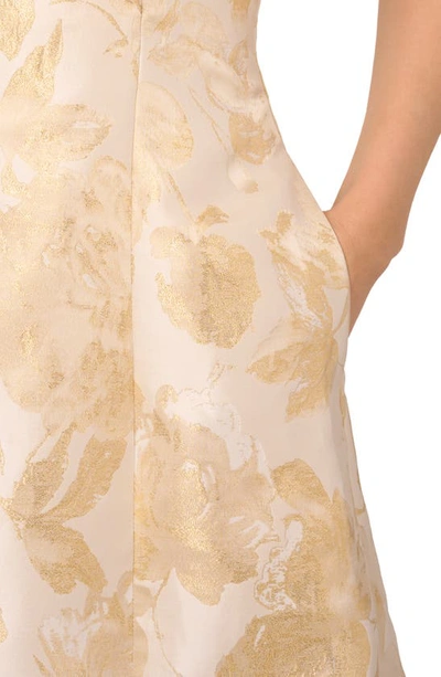 Shop Adrianna Papell Metallic Floral Jacquard Sleeveless Fit & Flare Cocktail Dress In Champagne