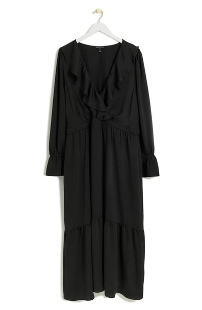 Shop River Island Frill Long Sleeve Maxi Dress In Black