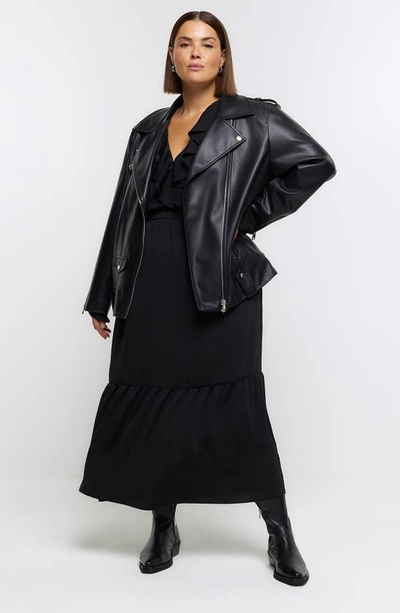 Shop River Island Frill Long Sleeve Maxi Dress In Black