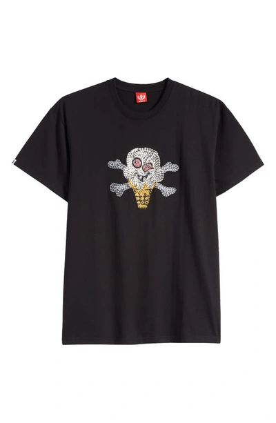 Shop Icecream Cherry Face Embroidered T-shirt In Black