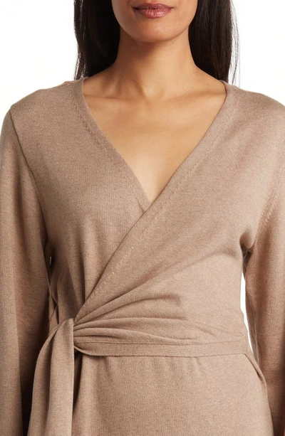 Shop Simkhai Skyla Long Sleeve Cotton & Cashmere Sweater Dress In Heather Teak