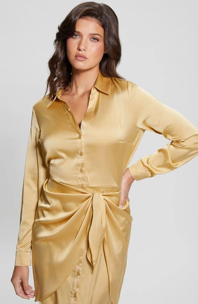 Shop Guess Alya Long Sleeve Mini Shirtdress In Yellow