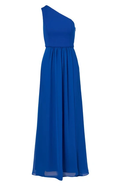 Shop Adrianna Papell One-shoulder Crepe Chiffon Gown In Violet Cobalt