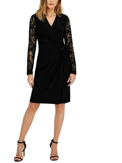Shop Anne Klein Womens V-neck Knee Wrap Dress In Black