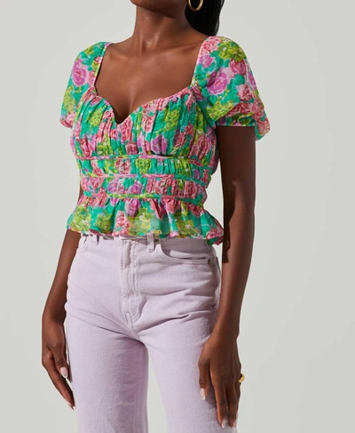Shop Astr Leigh Top In Green Pink Multi
