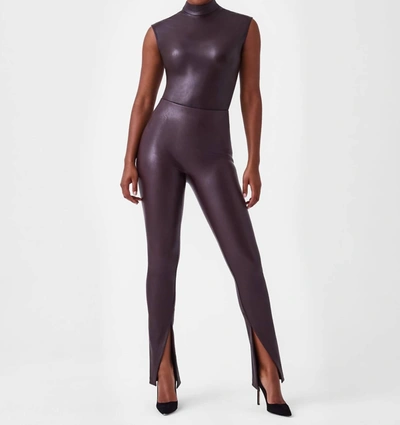 Shop Spanx Leather-like Front Slit Leggings In Cherry Chocolate In Multi