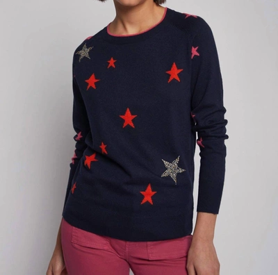 Shop Vilagallo Stars Sweater In Navy Intarsia In Multi